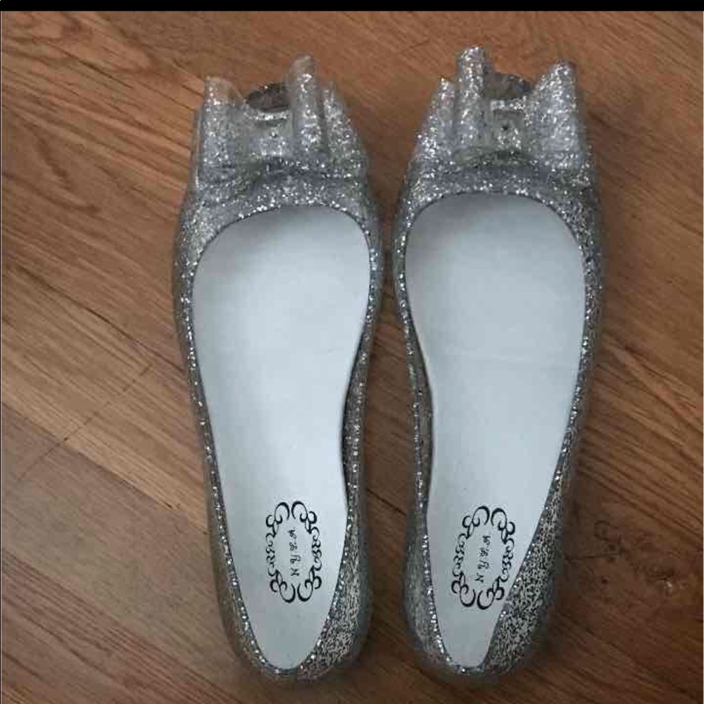 Clear Glitter Peep Toe Flats